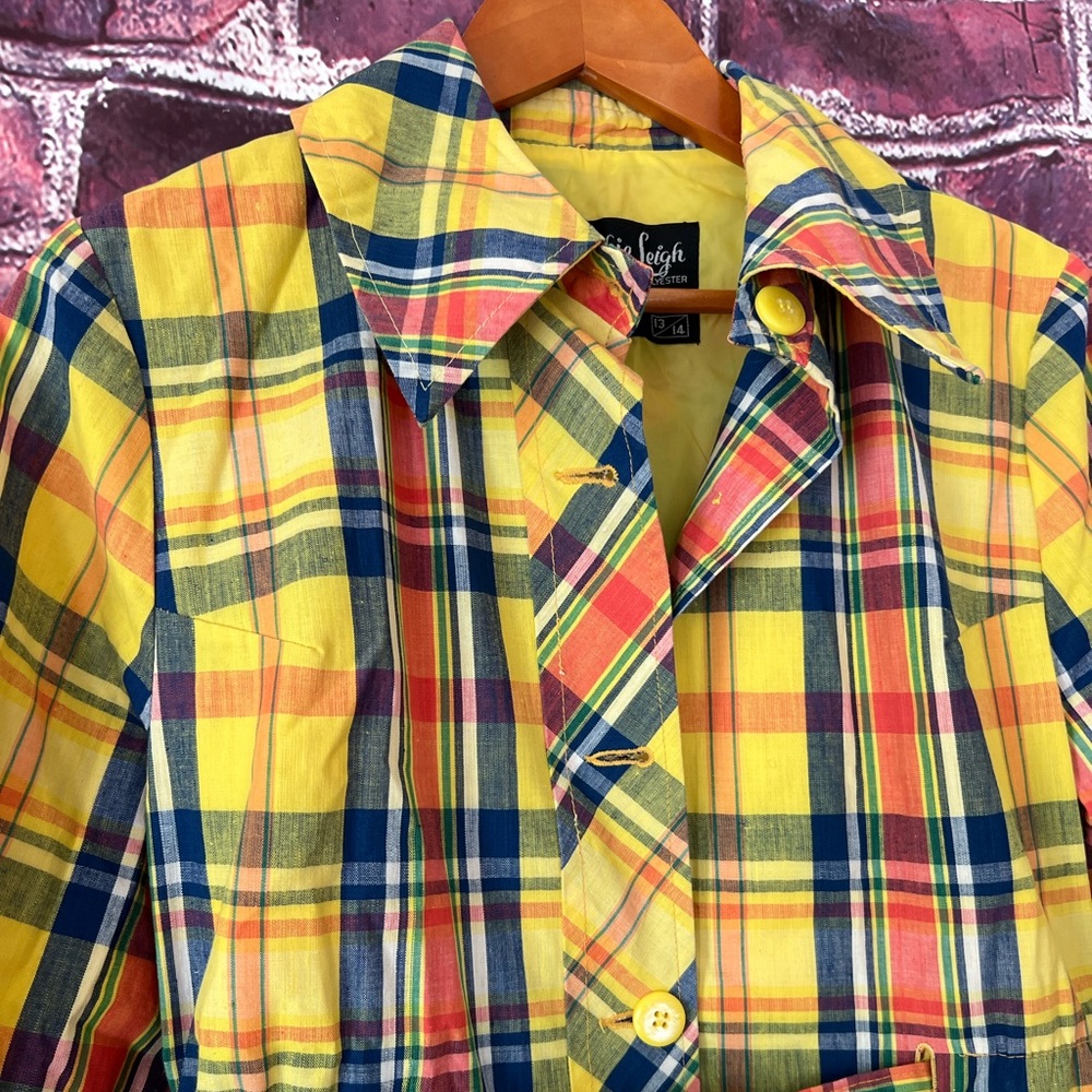 Vintage 60’s Debbie Leigh yellow cotton plaid preppy belted rain coat jacket - Picture 3 of 10